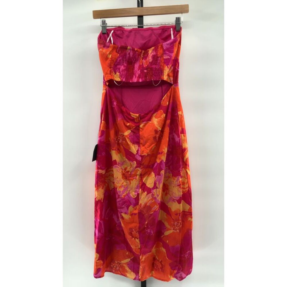 Lulus Women Bold Tendencies Fuchsia Floral Strapless Cutout Midi Dress M - Picture 2 of 2